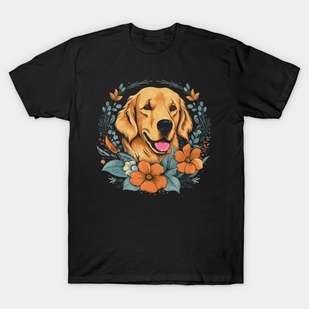 A Golden Retriever surrounded with Lilies, illustration T-Shirt by gezwaters